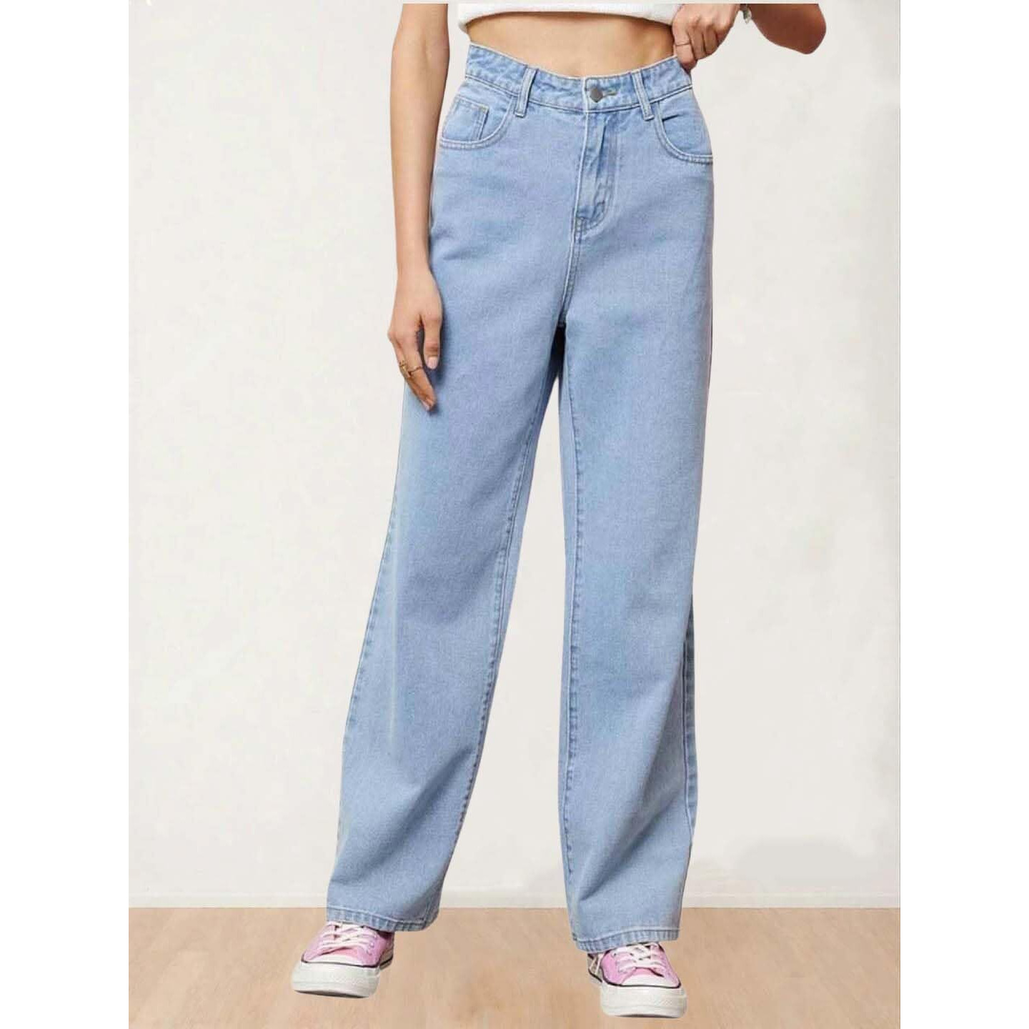 Kotty Womens Straight Button Solid Baggy Jeans(Blue,S)_Kttladiesjeans2915S