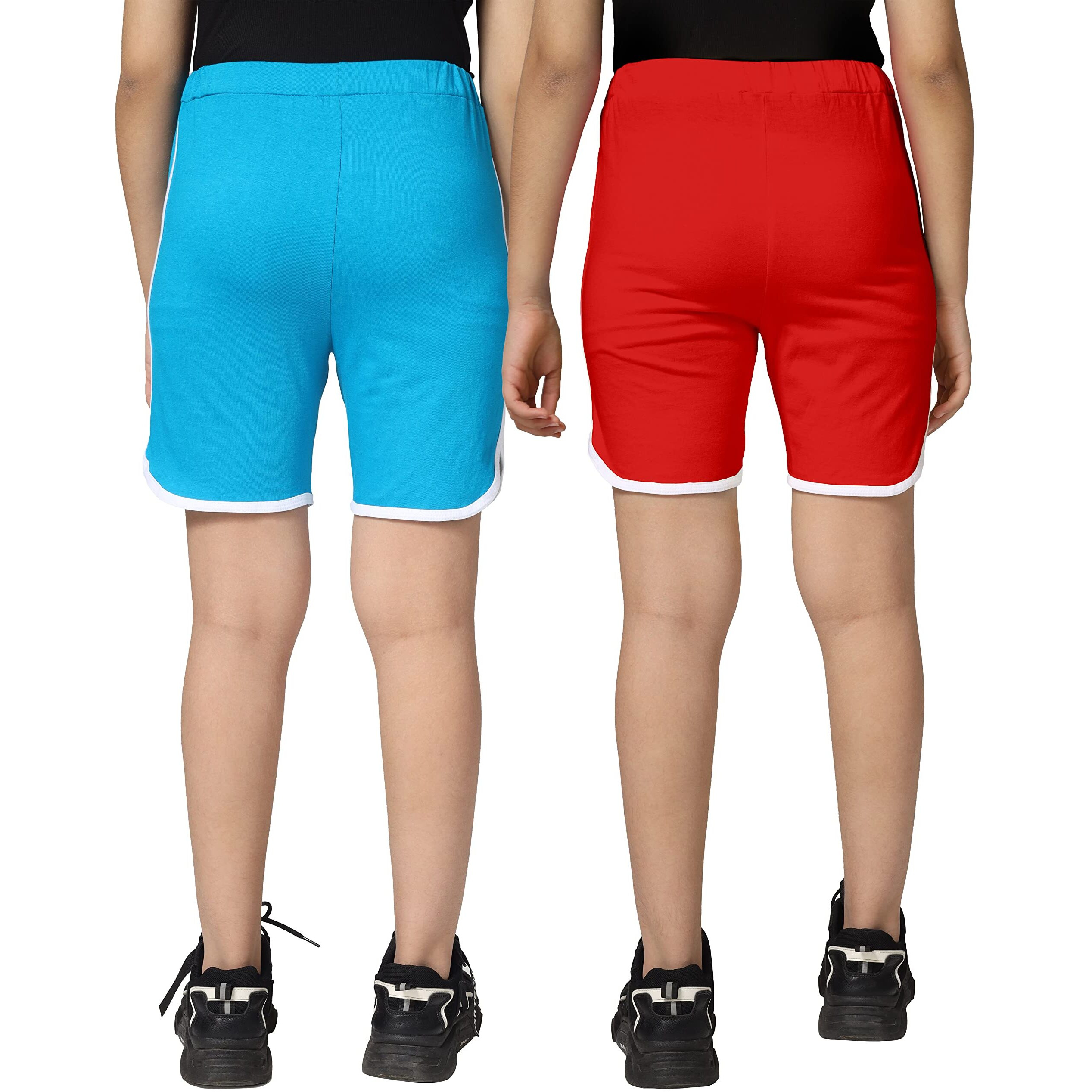 Kyda Kids 100% Cotton Trendy Rainbow Embroidery Shorts For Girls - Regular Fit Girls Shorts, Multicolored(Rainbow-Emb2-F-C2_6-7Yrs)