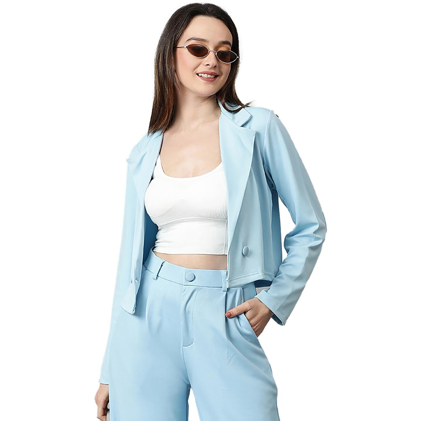 Kotty Women's Solid Single Breasted Casual Blazer Sky Blue
