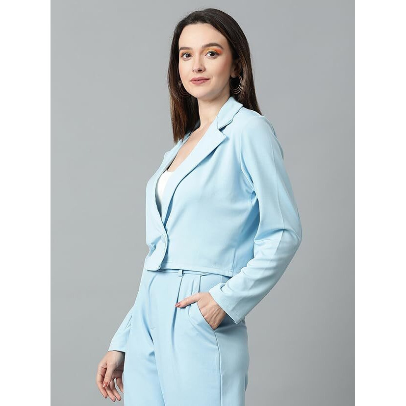 Kotty Women's Solid Single Breasted Casual Blazer Sky Blue
