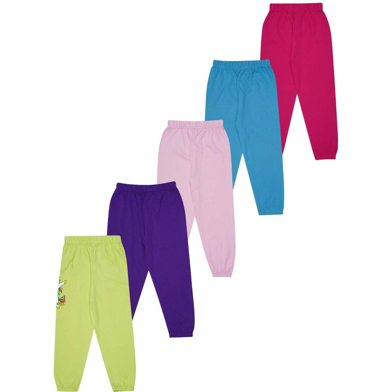 Kyda Kids Girl's Cotton Printed Loose Fit Cuffed Ankle Track Pant - Pack Of 5