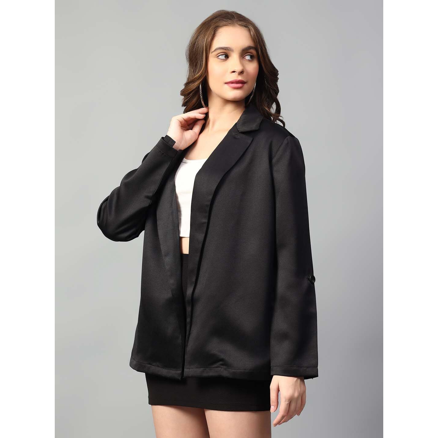Kotty Womens Soild Regular Fit Full Sleeve Formal -Casual Blazer(Black,S)