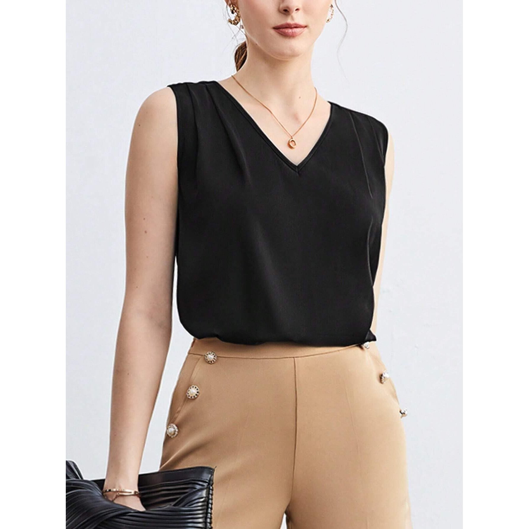 Kotty Women's Solid Sleeveless Regular Fit Abaddon Black Top(Black,M)-Ktttop492M