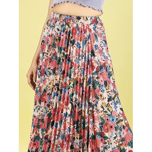 Kzully Crepe Western Women's Skirts Blue-Rose