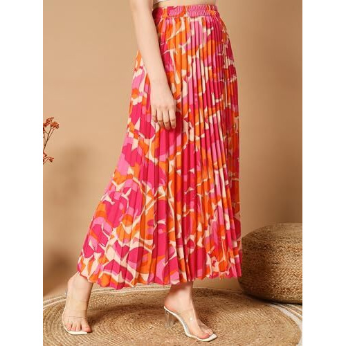 Kzully Polyester Women's Crepe Western Maxi Skirt Orange, Large