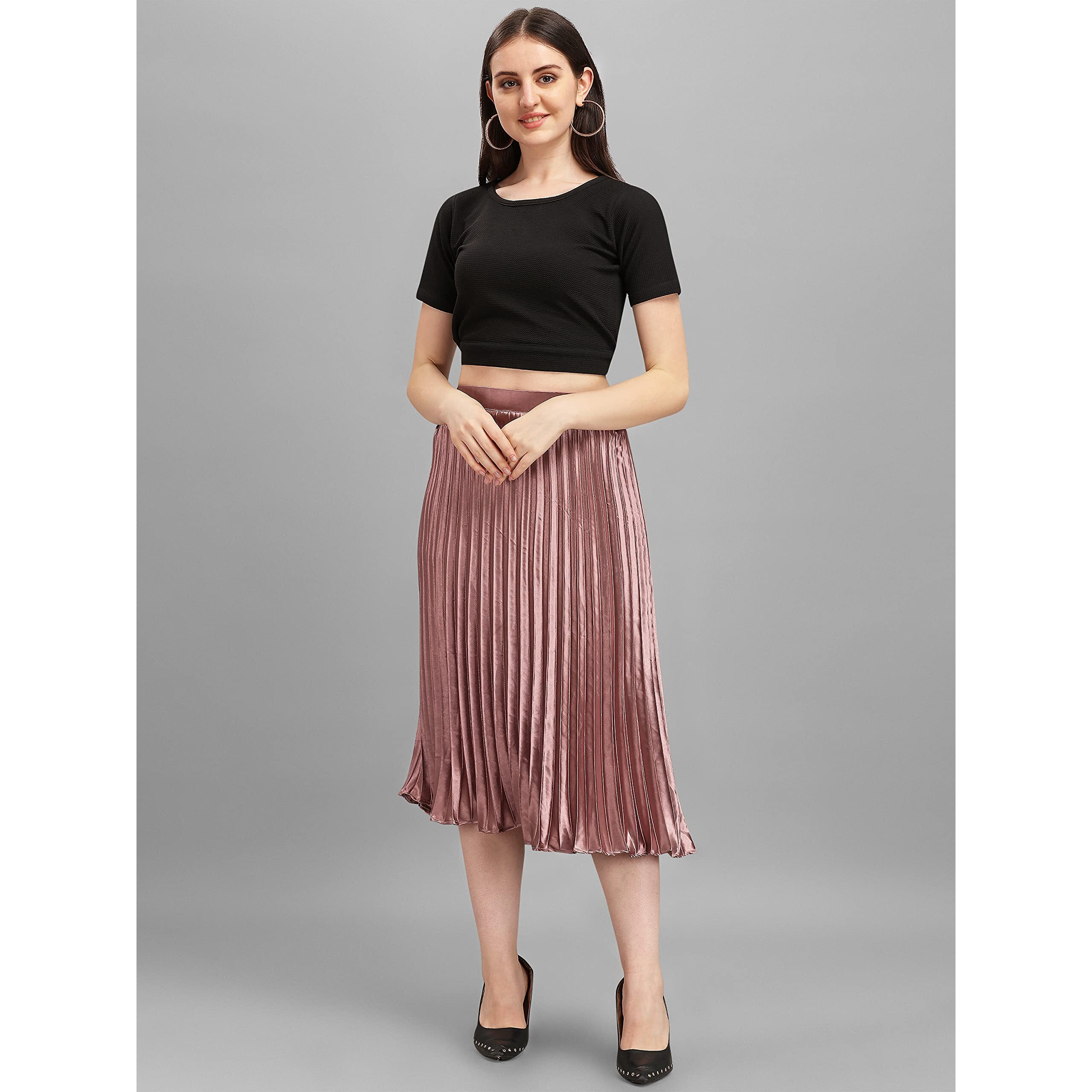 Kzully | Elegant Ensemble Satin Midi Skirts For Women & Girls Burgundy
