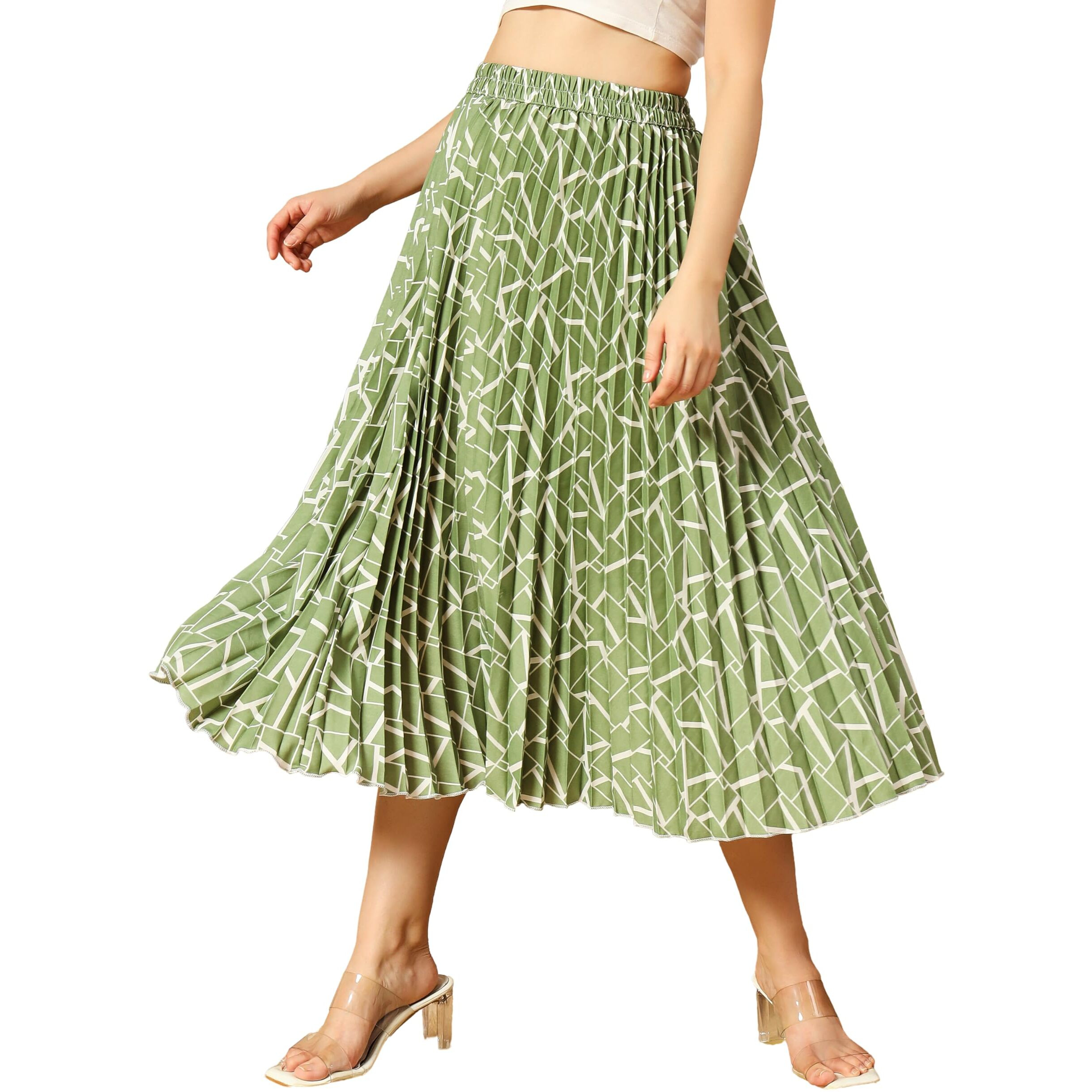Kzully Crepe Western Skirt Light Green
