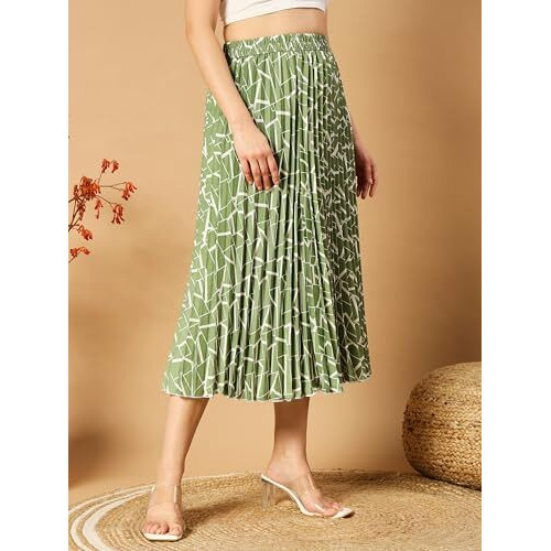 Kzully Crepe Western Skirt Light Green