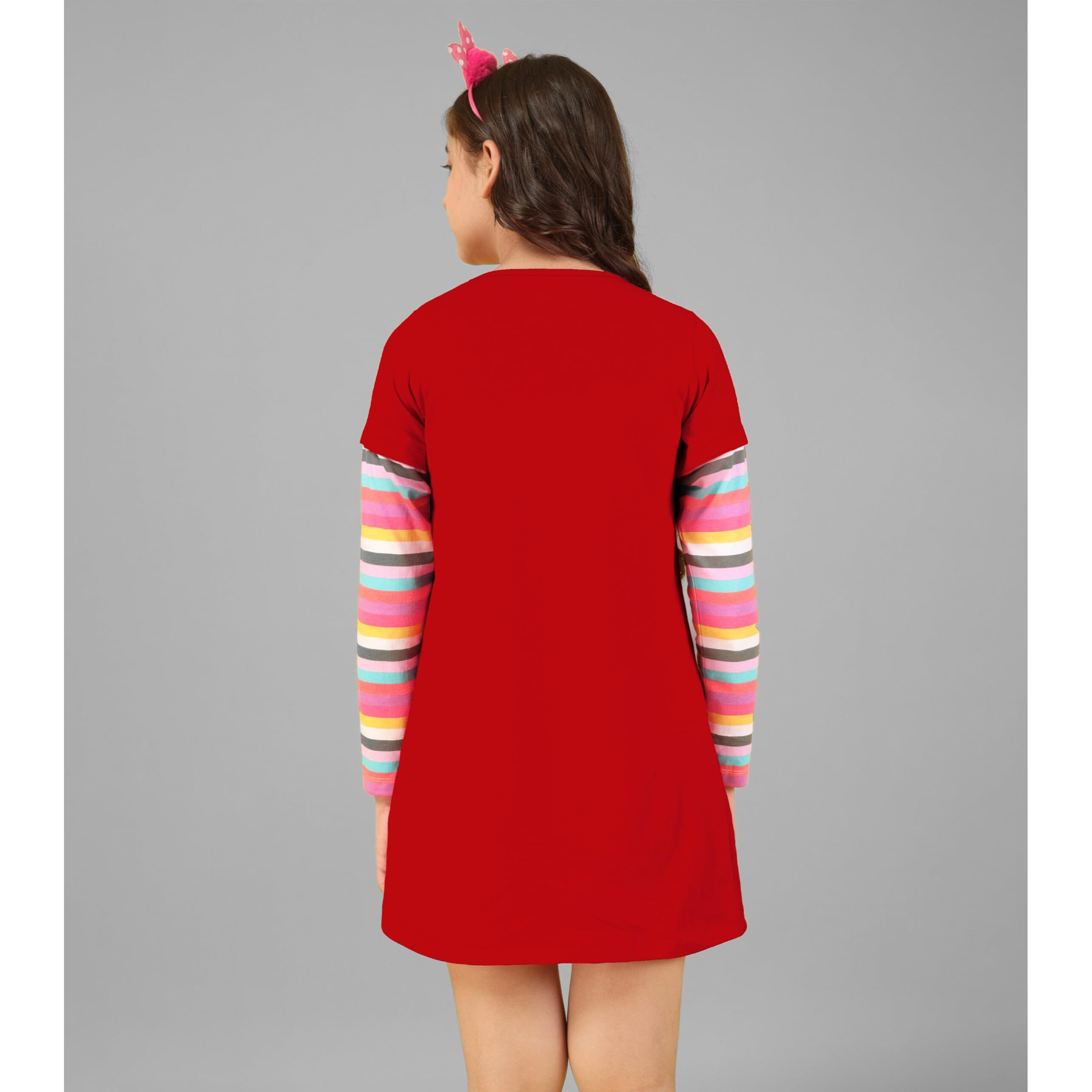 Kyda Kids Long T-Shirt For Girl's - Full Sleeve Tops Red(K-App-Bfly-P1-Red-6-7Y)