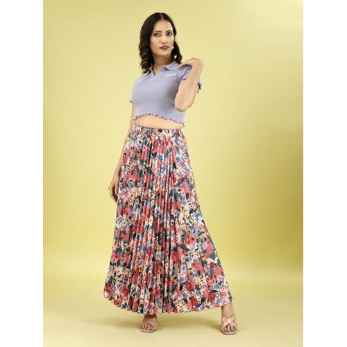 Kzully Crepe Western Women's Skirts Blue-Rose