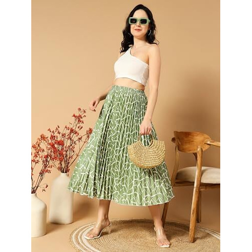 Kzully Crepe Western Skirt Light Green