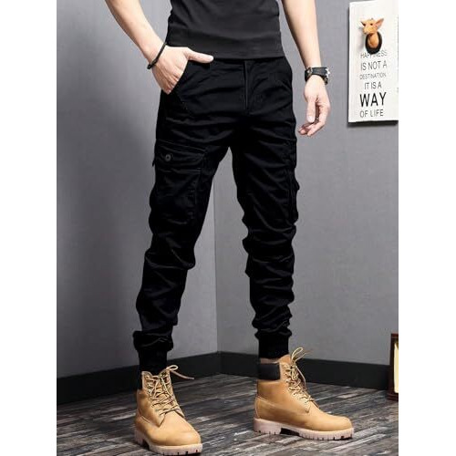 Leriya Fashion Men's Cargo Pants With Pockets | Cotton Joggers For Men | 6 Pocket Jeans Pant | Casual Trousers For Men (Lf-Tp-1178-S-Black)