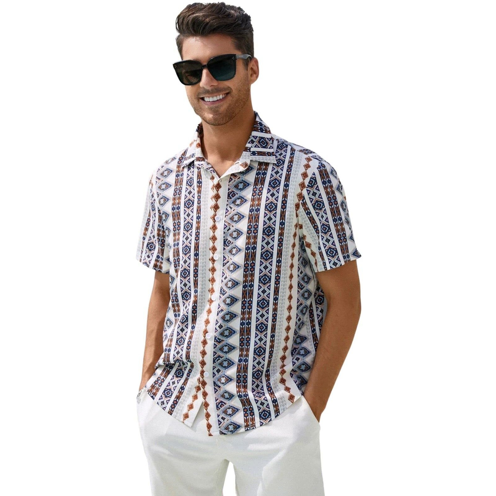 Leriya Fashion Shirt For Men || Rayon Abstract Printed Men's Shirt || Short Sleeves Hawaiian Beach Shirt || Perfect For Camp || Outing || Summer Wear Shirt For Boys || Gift For Men (Small, Blue)