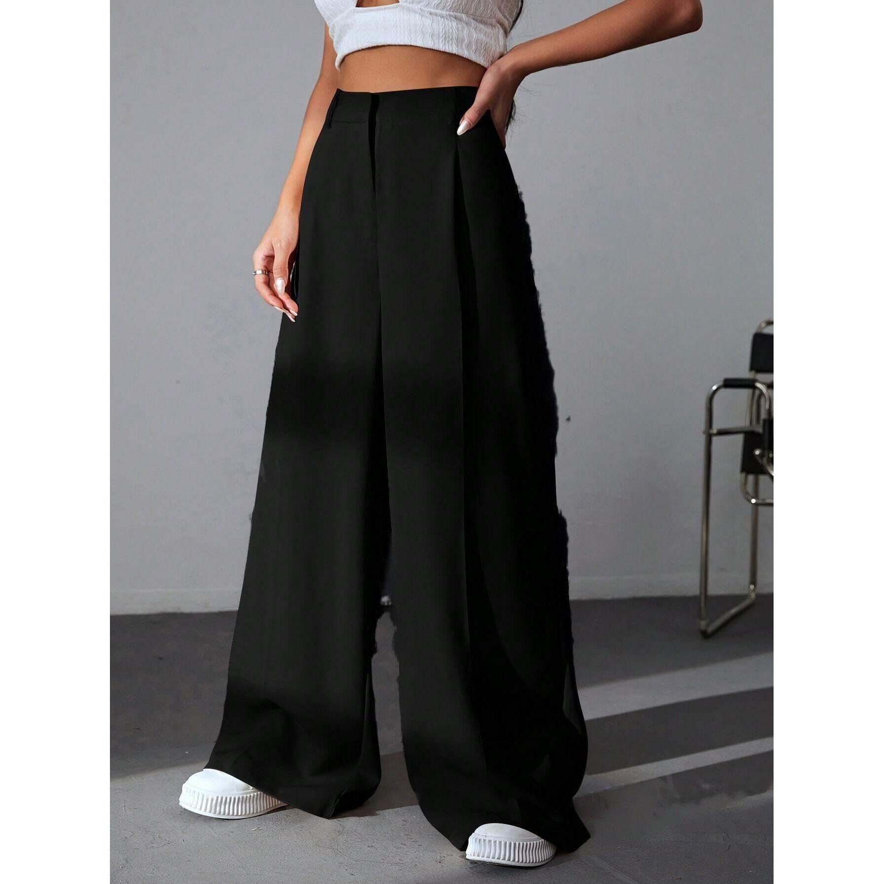 Leriya Fashion Women Regular High Rise Trouser Black S