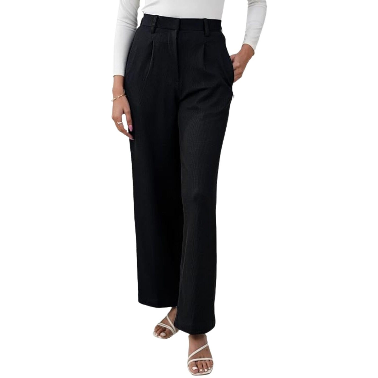 Leriya Fashion Women High Rise Wide Leg Trouser Pant (Lf-W.Trouser-Tr1202_Black, 30