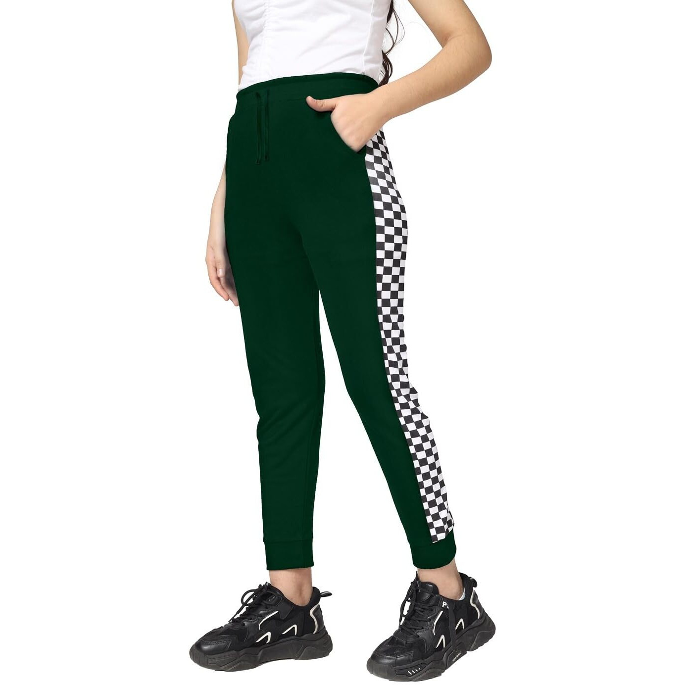 Kyda Kids Girls Cotton Printed Track Pants With Pocket(Kk-Chess-Dancy-Darkgreen-5-6Y,Darkgreen)