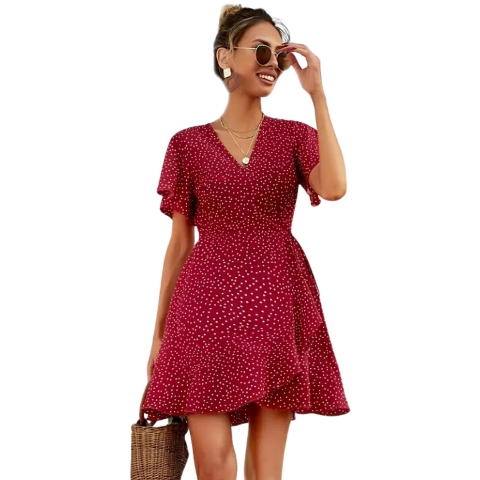 Leriya Fashion Rayon Above The Knee Western Dress For Women (Lf-W.Dress-Wd1259_Red
