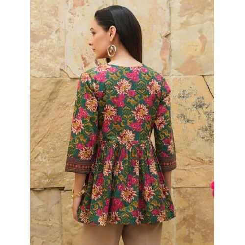 Leriya Fashion Women's Regular Fit Western Top Green