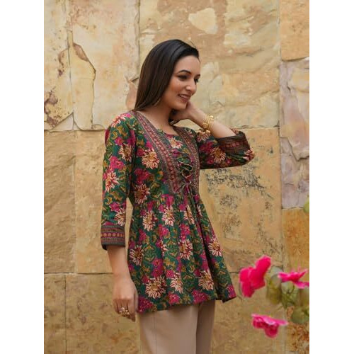 Leriya Fashion Women's Regular Fit Western Top Green