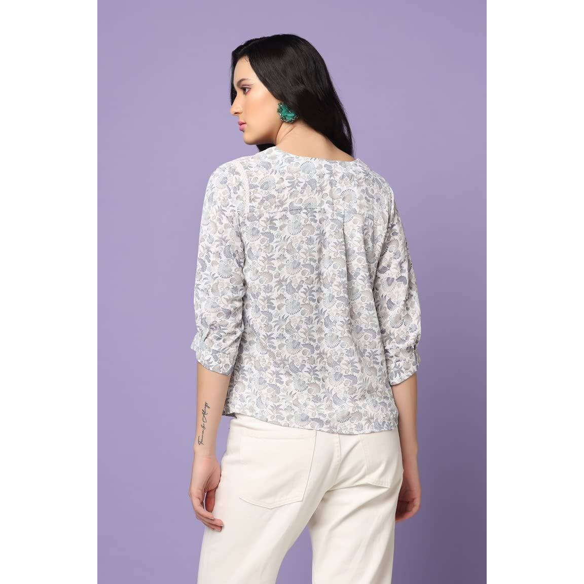 Leriya Fashion Tops For Women || Rayon Floral Printed Western Tops For Women || Casual Tops For Women || Front Plated Tops || Ideal For Office || Travel Tops For Girls (Small, Blue)