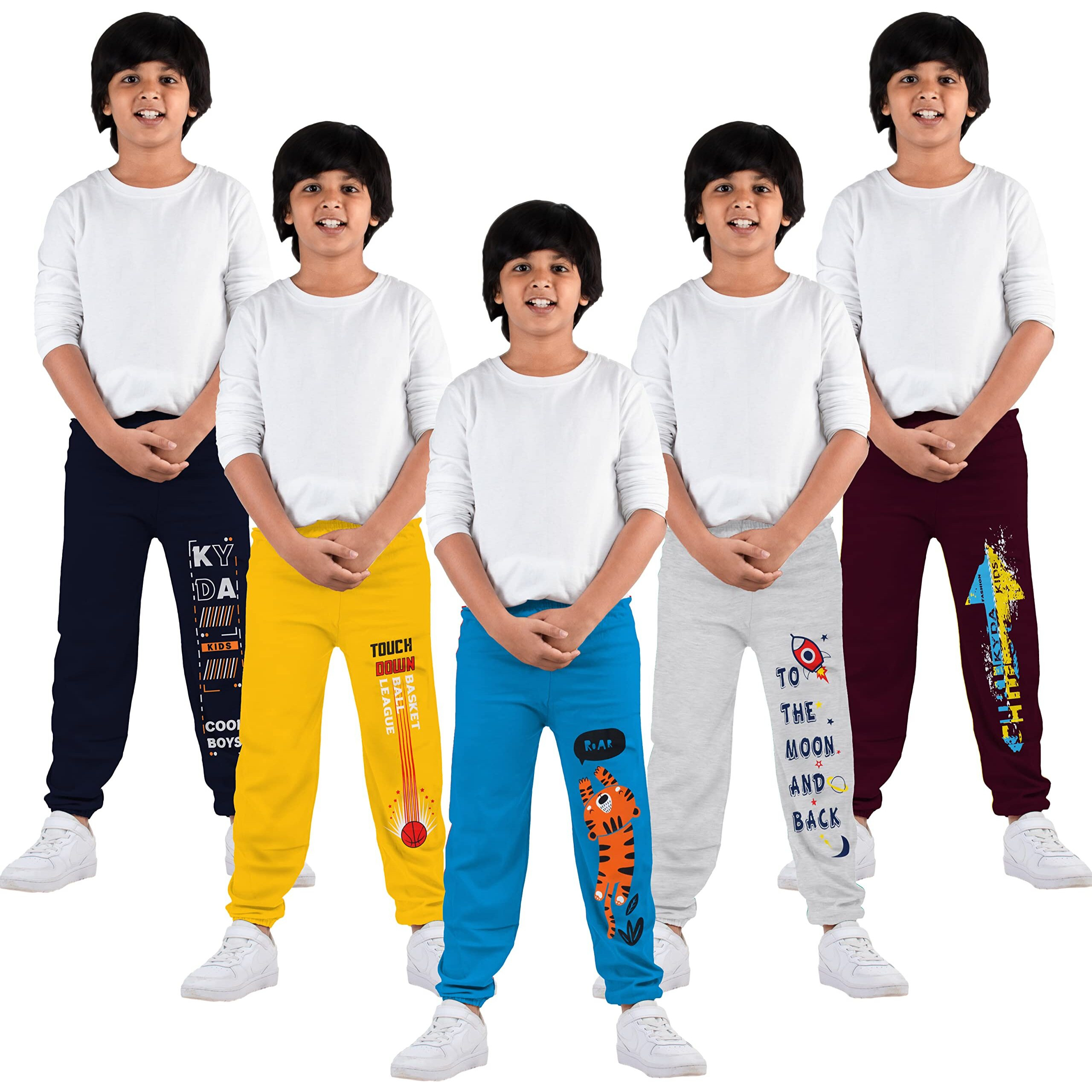 Kyda Kids 100% Cotton Kids Casual Printed Track Pant For Boys & Girls (Pack Of 5)(K-Roar-3-4Yr,Multicolor)