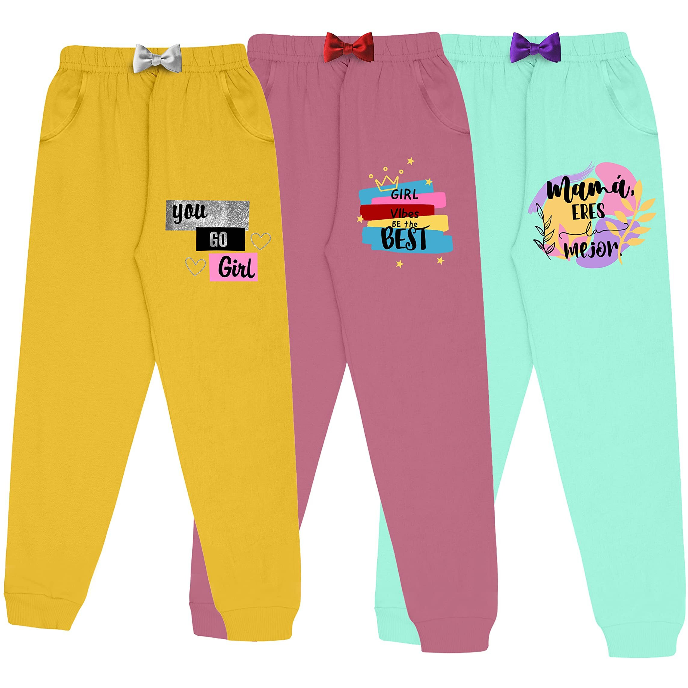 Kyda Kids Girls Cotton Printed Track Pants With Pocket (Pack Of 3)(Kk-G-Grand-P3-C2-2-3Y,Multicolor)