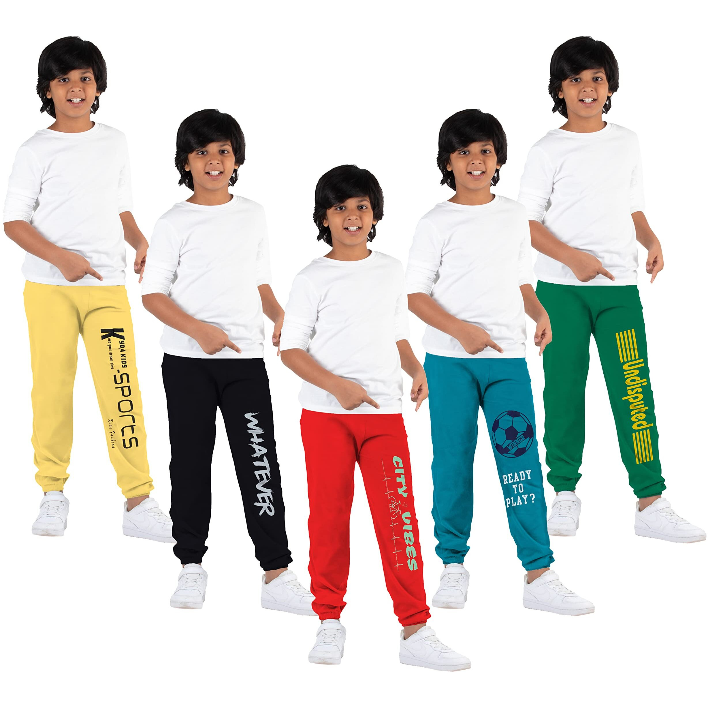 Kyda Kids Boys Loose Fit Trackpants (Pack Of 5) Multicolour
