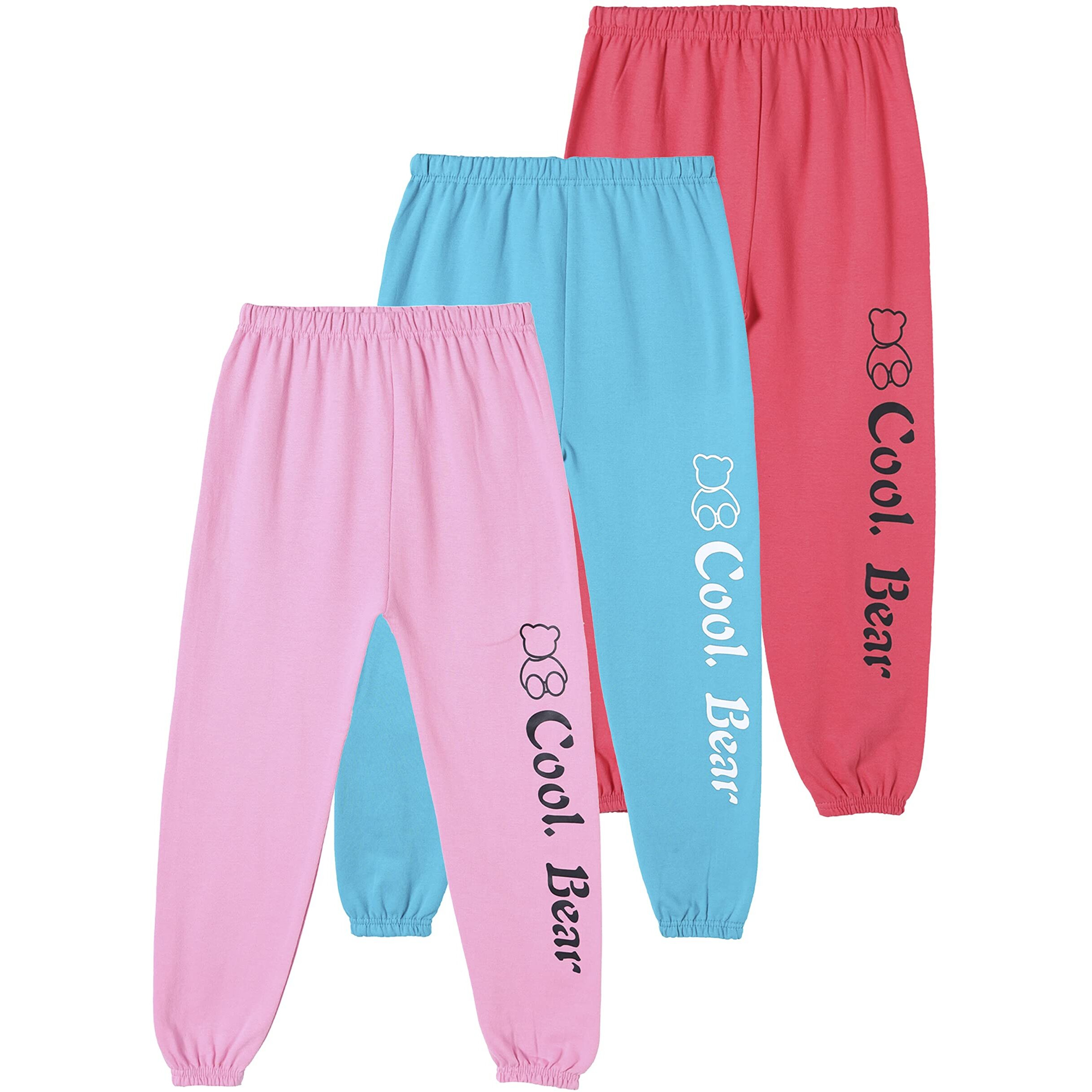 Kyda Kids Girls Cotton Printed Cuffed Angle Track Pant - (Pack Of 3)(K-Cool Bear-C2-7-8Y,Multicolor)
