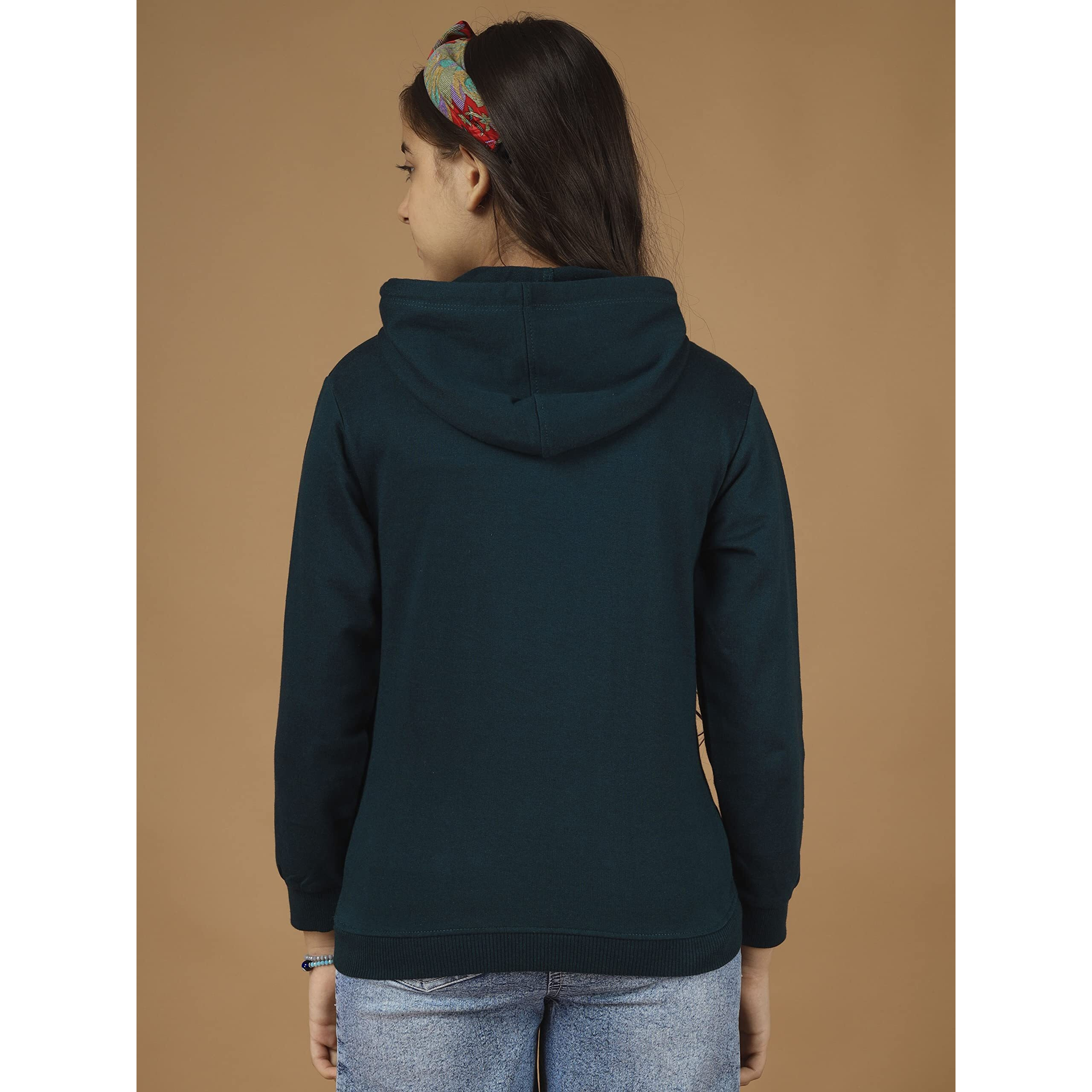 Kyda Kids Girls Cotton Hooded Neck Hoodies - Sweatshirt With Hoodies Full Sleeves Girls Winter Wear, Long Sleeve Sweatshirts For Girl - Regular Fit Green