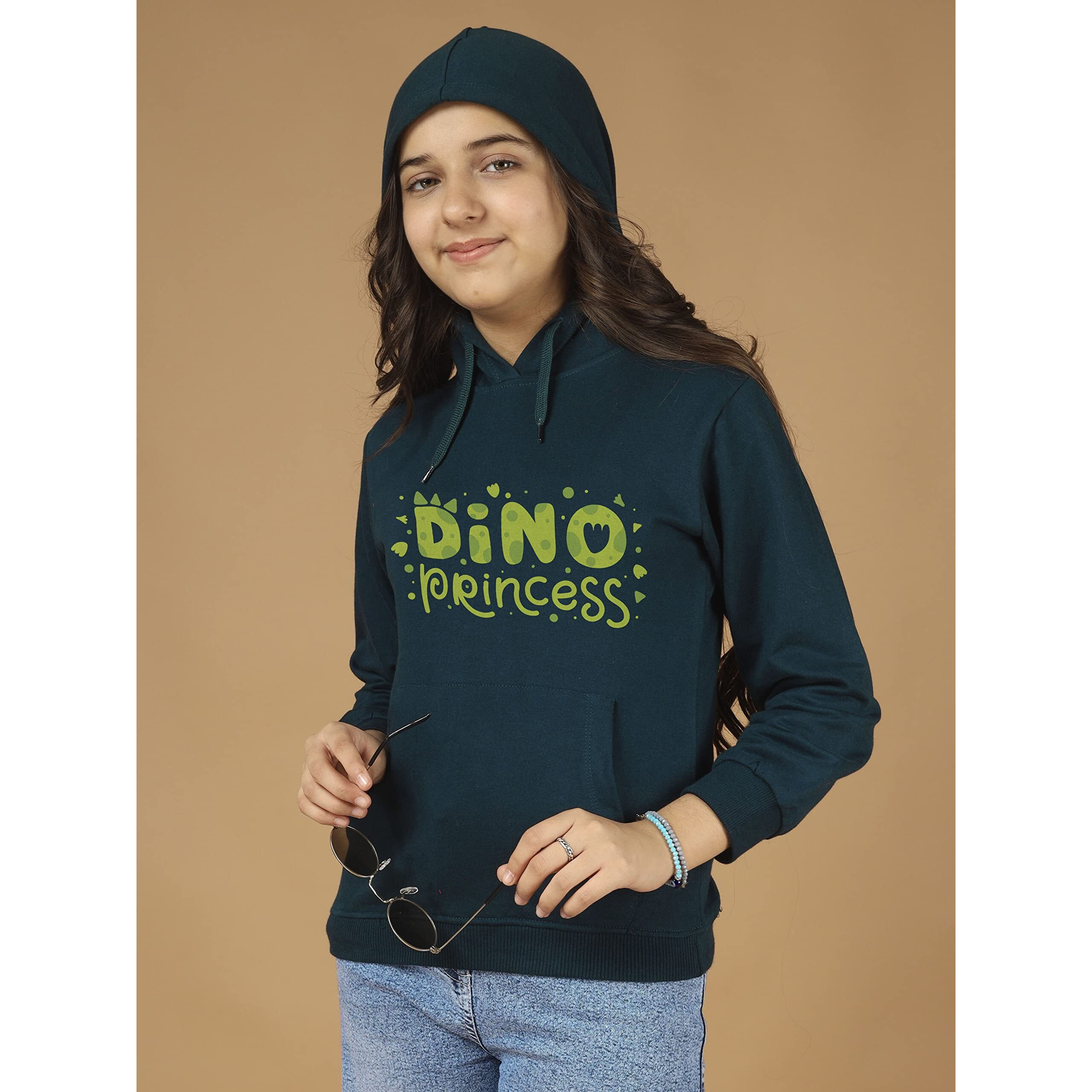 Kyda Kids Girls Cotton Hooded Neck Hoodies - Sweatshirt With Hoodies Full Sleeves Girls Winter Wear, Long Sleeve Sweatshirts For Girl - Regular Fit Green