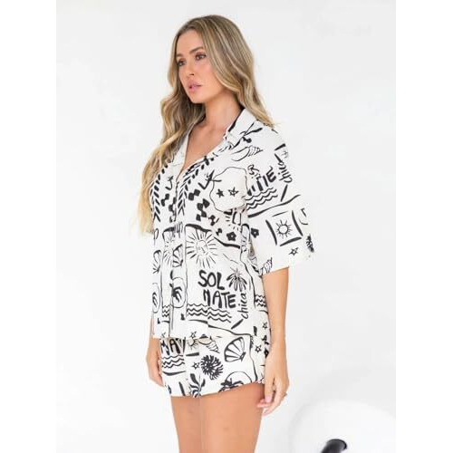 Leriya Fashion Women Rayon Printed Beach Outfits | Co Ord Set Stylish | Pajama Set | Shorts Co Ord Set (Lf-W2247&Sh289-S-White)