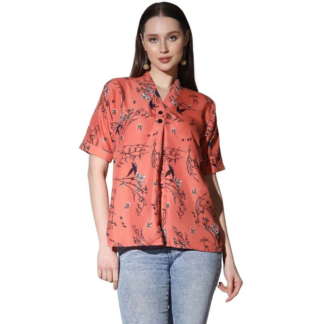 Leriya Fashion Women Rayon V Neck Tops For Women (Lf-W1665-M-Rust)