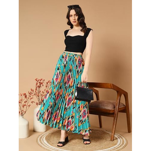 Kzully Crepe Western Skirt Green