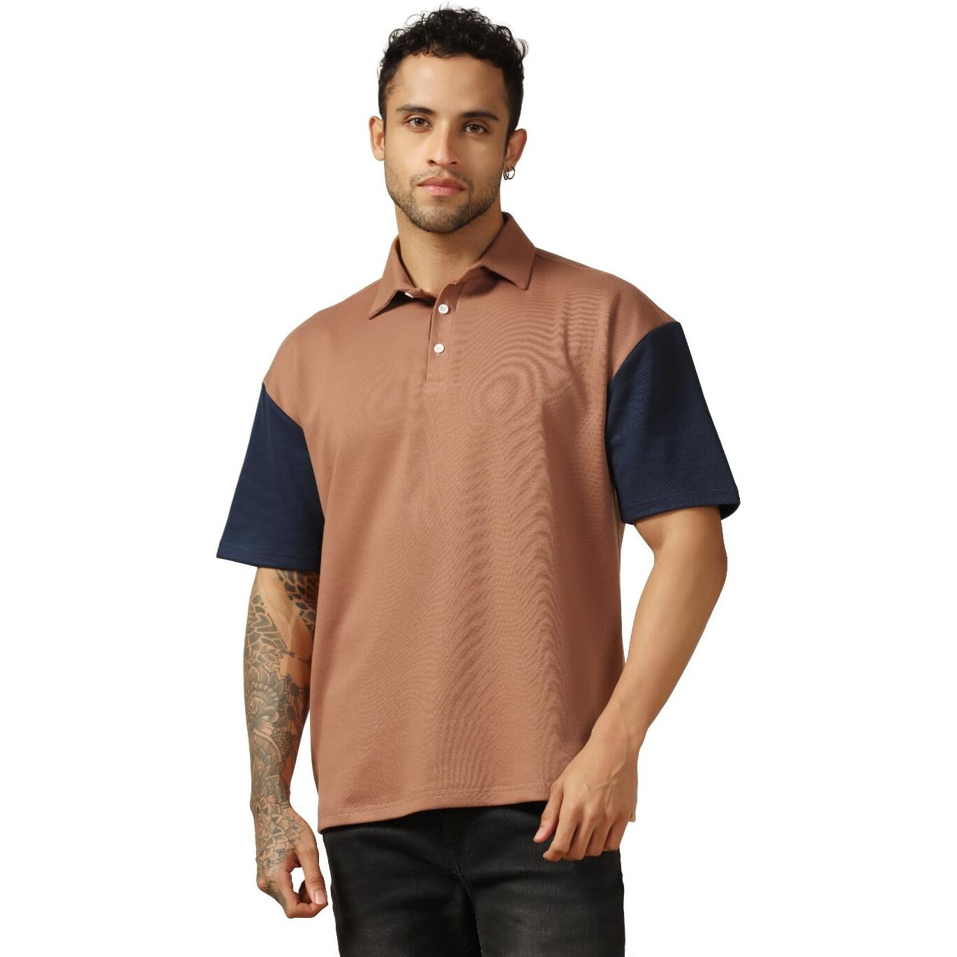Leriya Fashion Men's Color Block Oversized Fit T-Shirt (Lf-Mt-1097_Orange