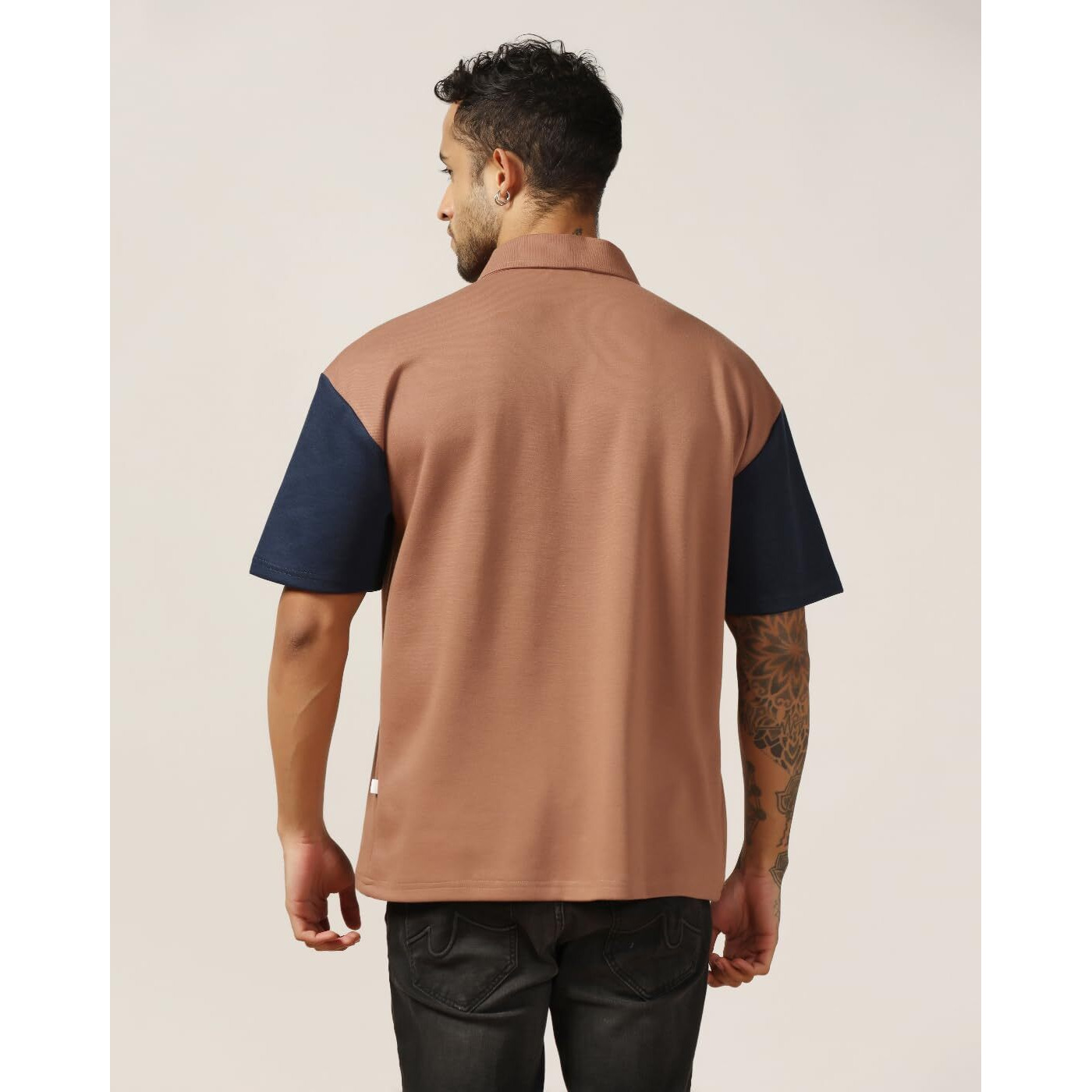Leriya Fashion Men's Color Block Oversized Fit T-Shirt (Lf-Mt-1097_Orange