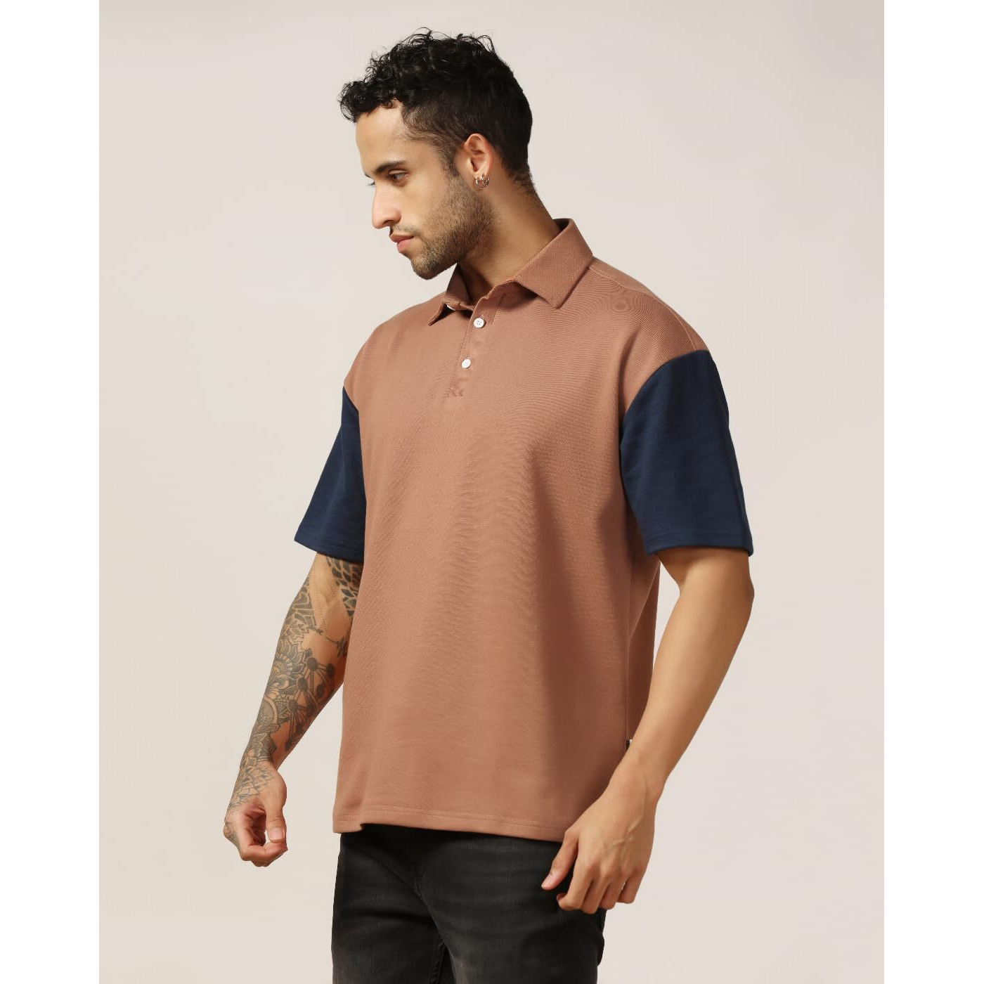 Leriya Fashion Men's Color Block Oversized Fit T-Shirt (Lf-Mt-1097_Orange