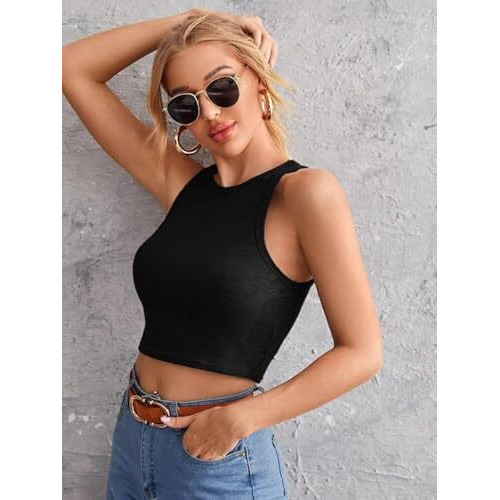 Leriya Fashion Women's & Girls' Solid Asymmetrical Round Neck Cotton & Rayon Crop Top (Medium, Black)