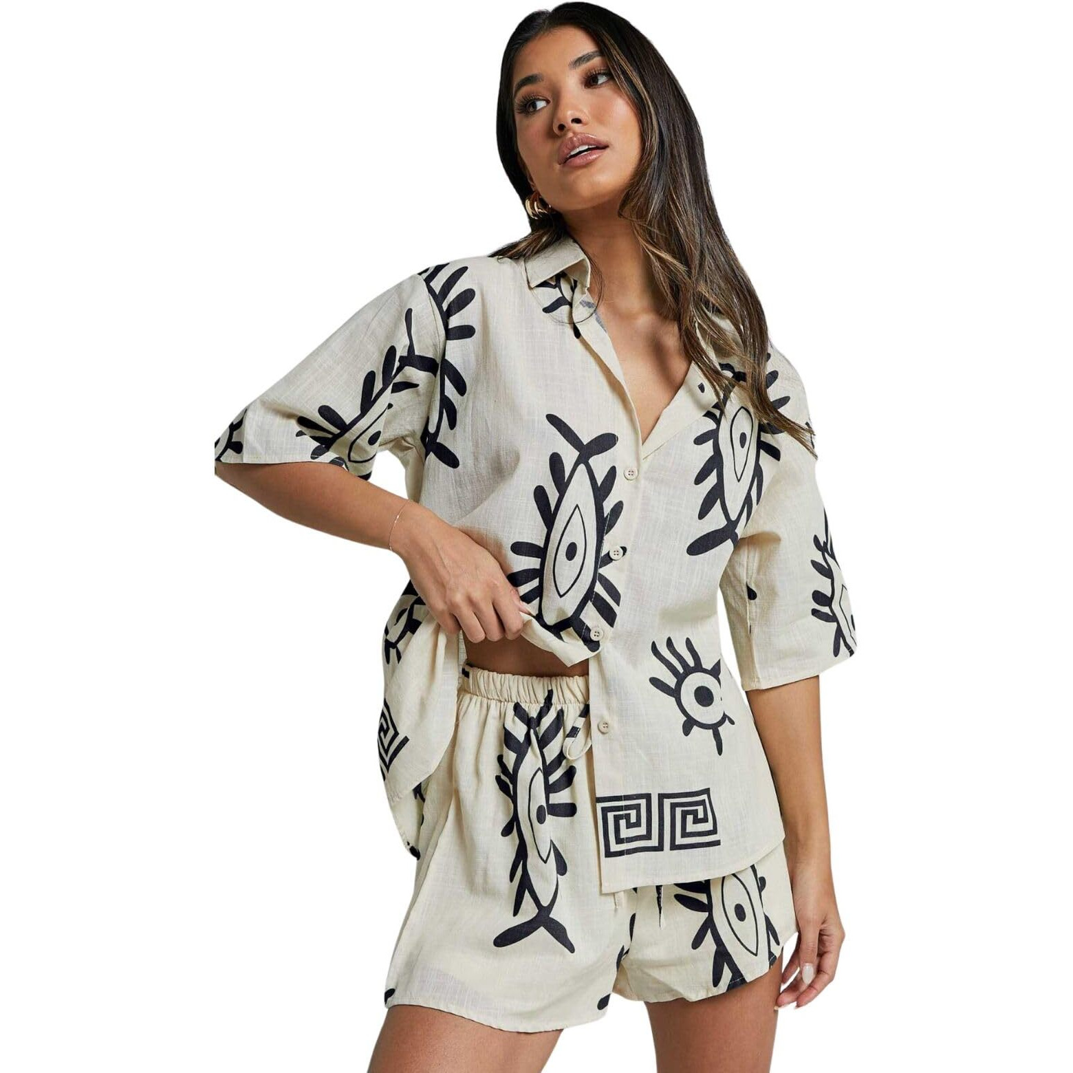 Leriya Fashion Women Rayon Printed Co Ord Set | Coords Stylish | Pajama Set For | Shorts Set (Lf-W2273&Sh304-S-Black)