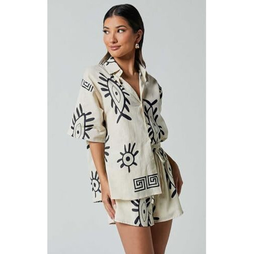 Leriya Fashion Women Rayon Printed Co Ord Set | Coords Stylish | Pajama Set For | Shorts Set (Lf-W2273&Sh304-S-Black)