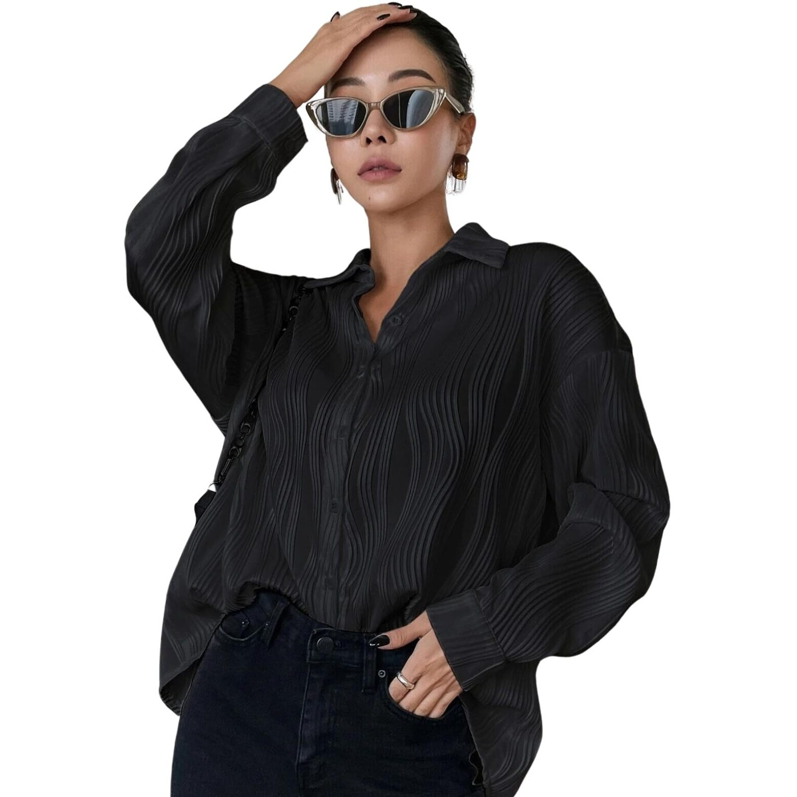 Leriya Fashion Shirts For Women  Korean Style Long Sleeve Oversized Button Down | Plus Size Workwear Top For Office & Casual Wear