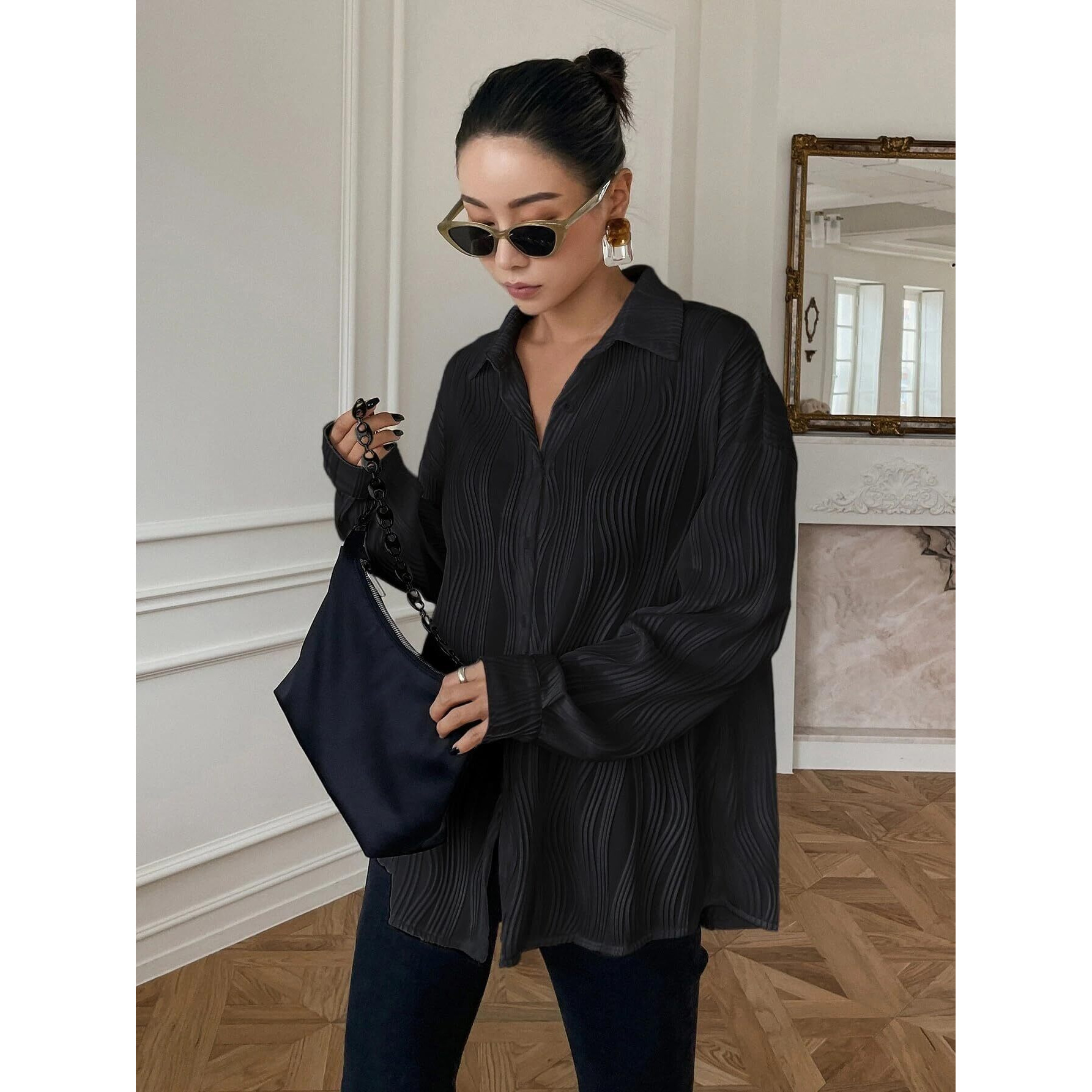 Leriya Fashion Shirts For Women  Korean Style Long Sleeve Oversized Button Down | Plus Size Workwear Top For Office & Casual Wear