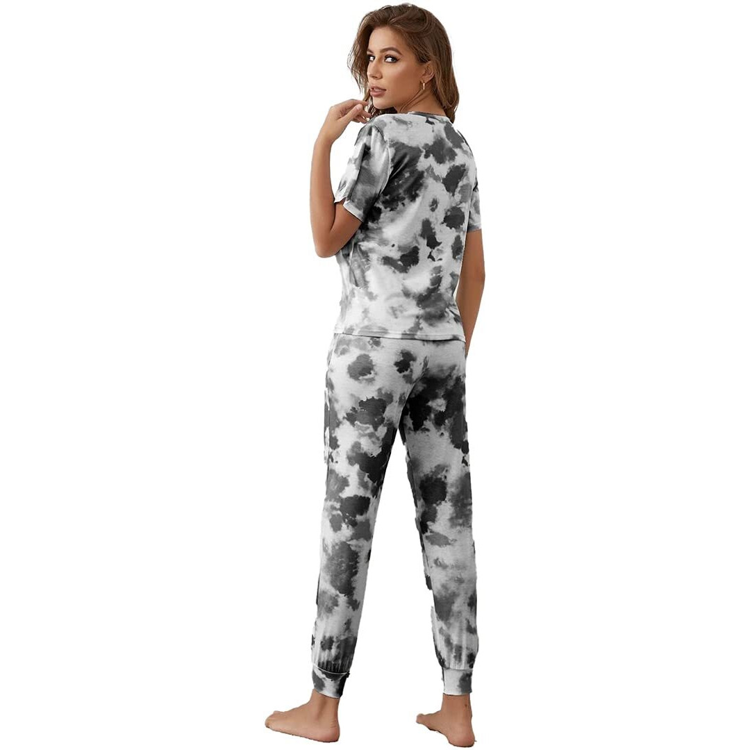 Lookmark Women's Tie Dye Printed Long Half Sleeve Night Wear || Night Suit Co-Ord Set(Ngt-Nw02-Black-S)