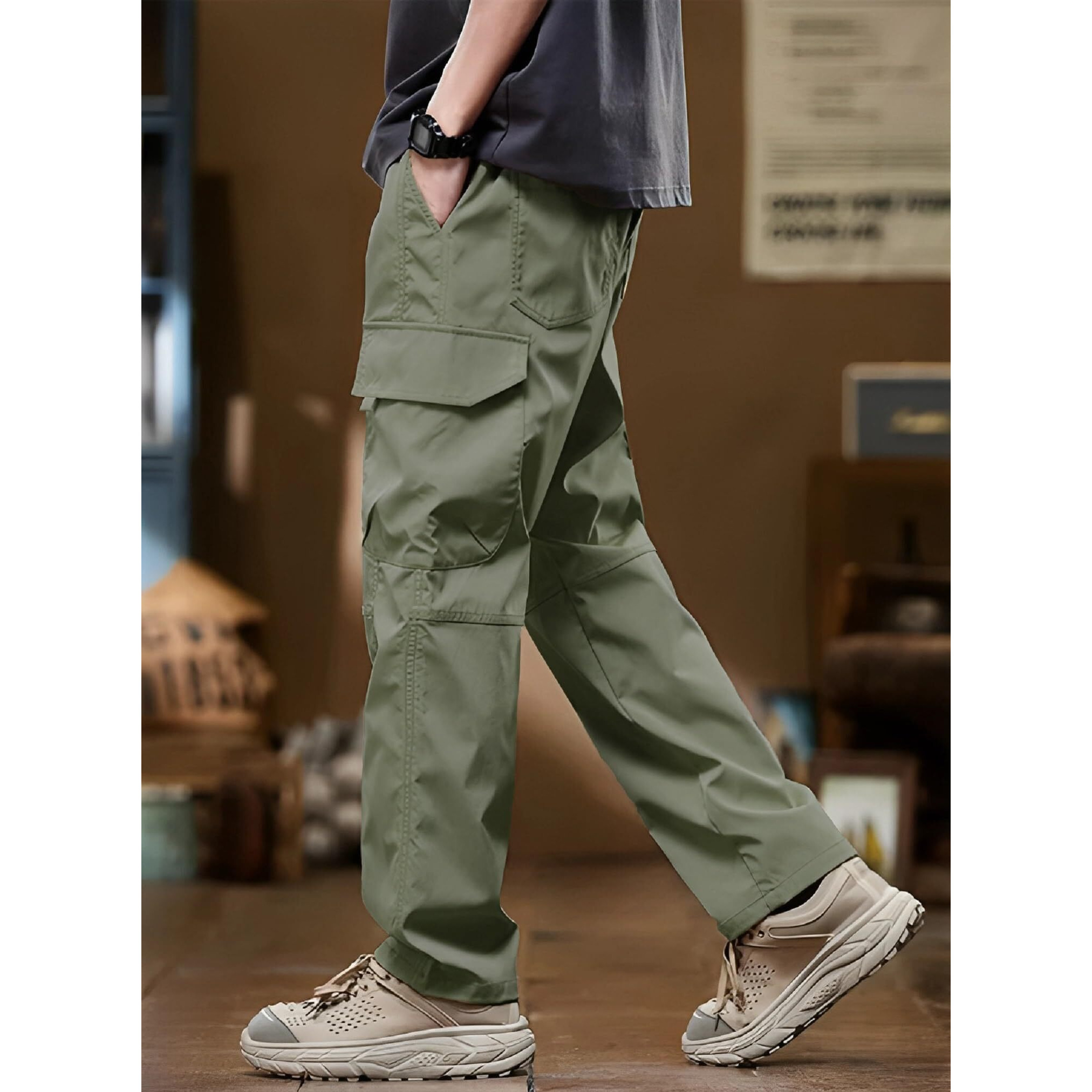 Lymio Men Cargo || Cotton Cargo Pants For Men || Regular Fit High Rise Solid Pants (Cargo-111-Green-4Xl)