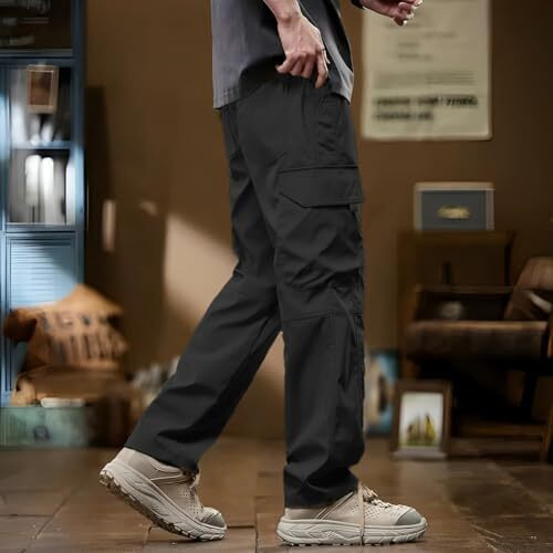 Lymio Men Cargo || Cotton Cargo Pants For Men || Regular Fit High Rise Solid Pants (Cargo-110-Black-3Xl)