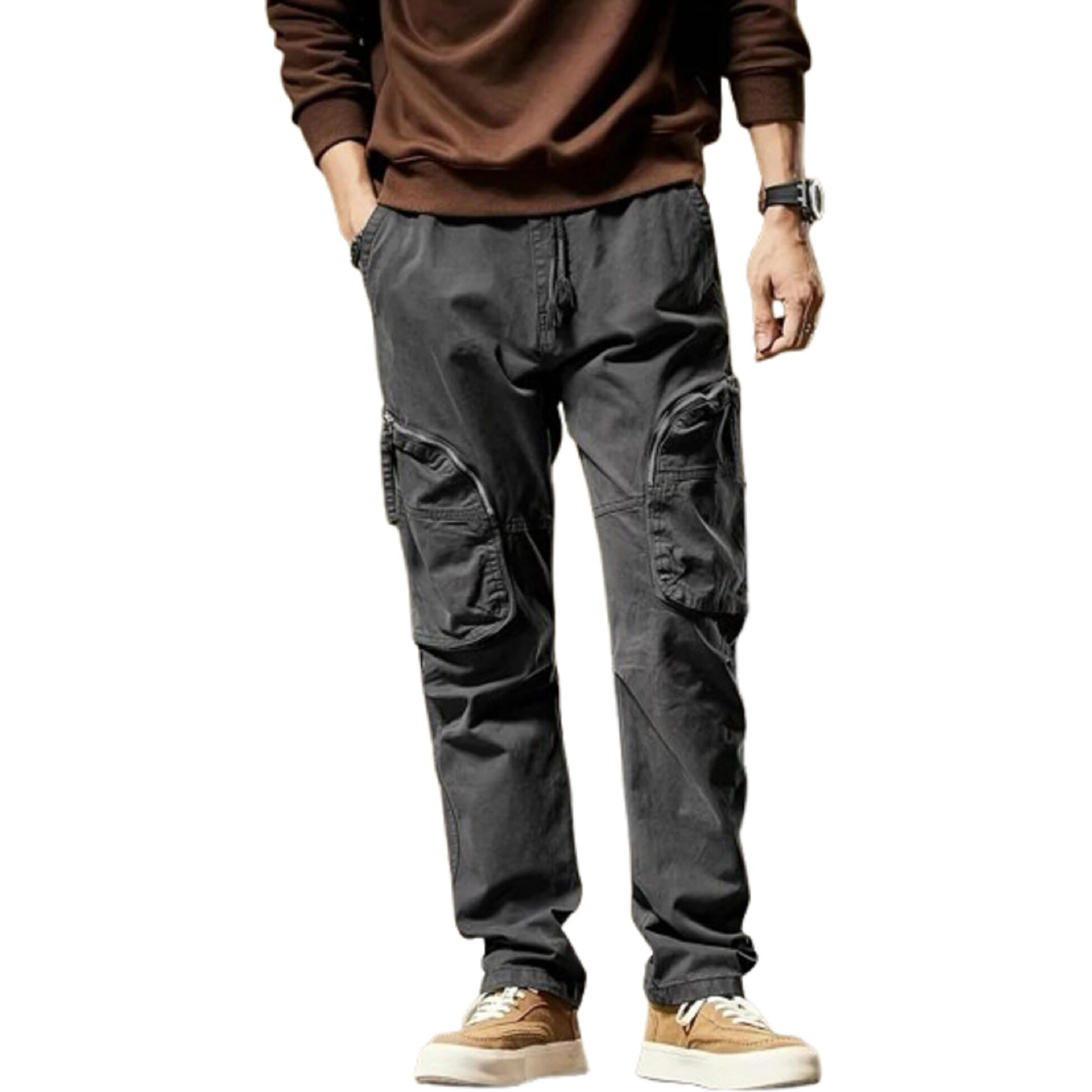 Lymio Men's Fashion Regular Fit High Rise Solid Cargo Pants Grey (Cargo-84-Grey-2Xl)
