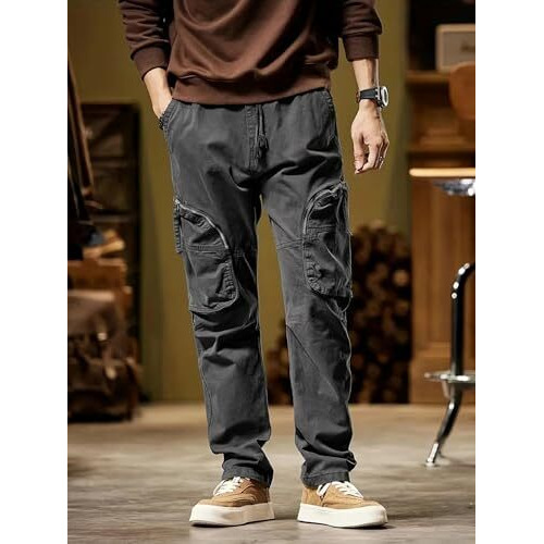 Lymio Men's Fashion Regular Fit High Rise Solid Cargo Pants Grey (Cargo-84-Grey-2Xl)