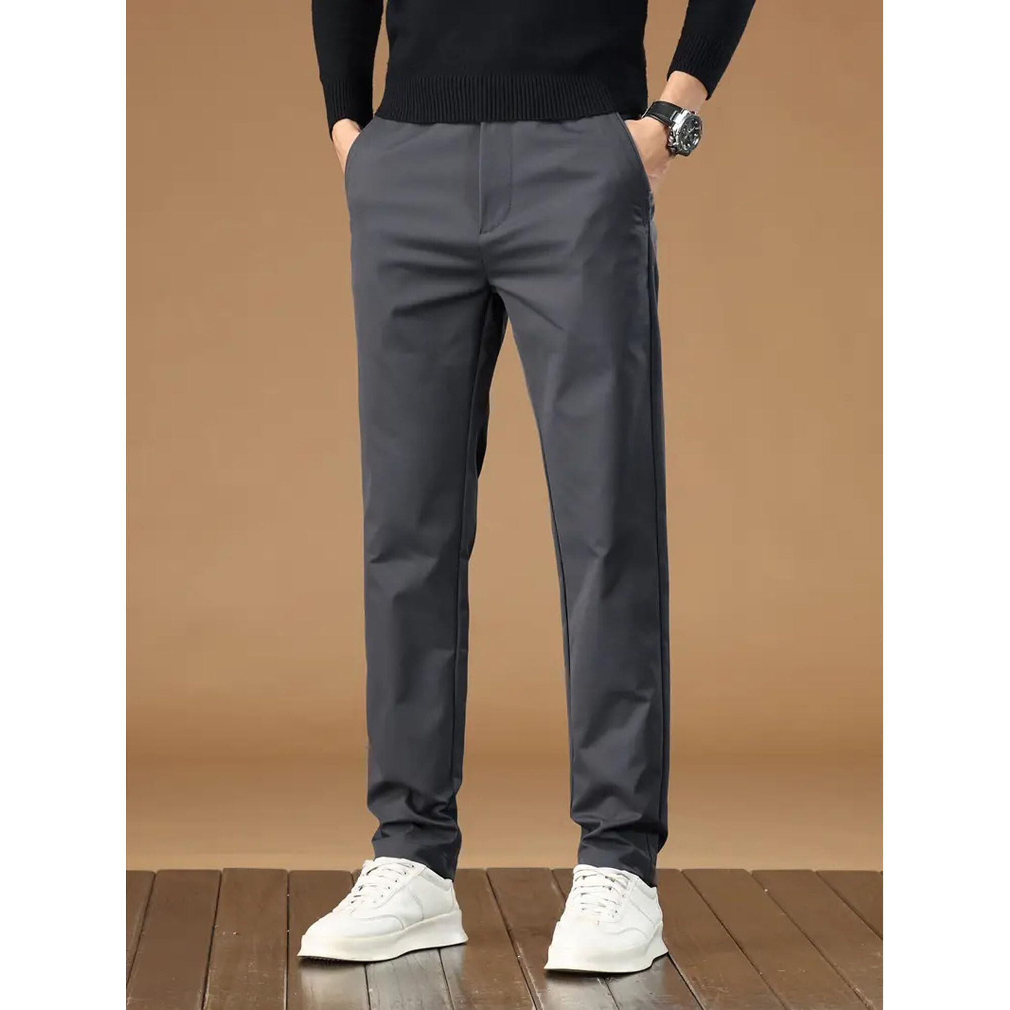 Lymio Men's Regular Fit Casual Trouser || Men's Regular Trouser || Men Trouser (Trouser-31-Grey-L)