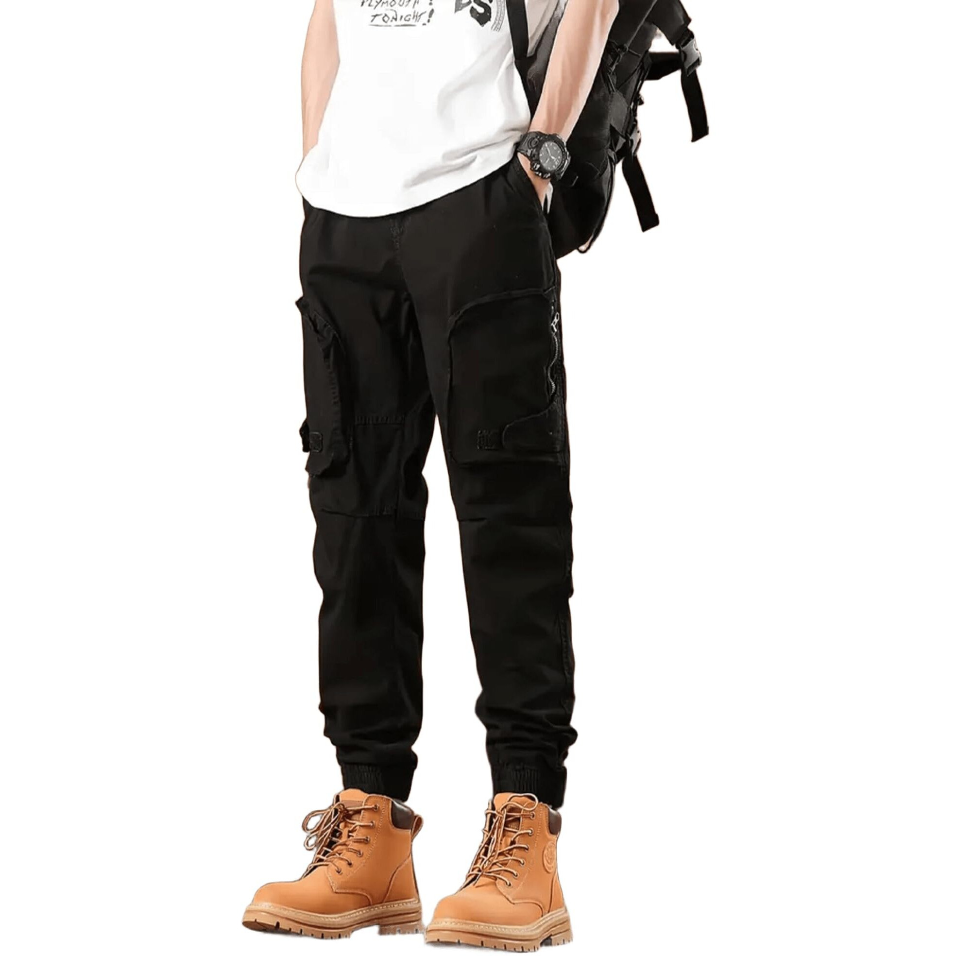 Lymio Men Cargo || Cotton Cargo Pants For Men || Regular Fit High Rise Solid Pants (Cargo-108-Black-2Xl)