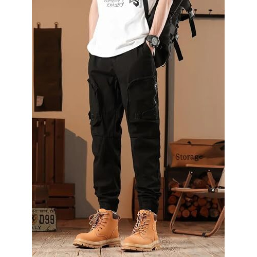 Lymio Men Cargo || Cotton Cargo Pants For Men || Regular Fit High Rise Solid Pants (Cargo-108-Black-2Xl)