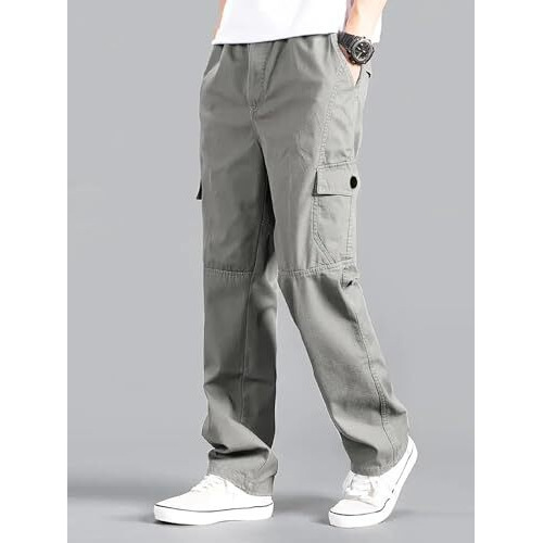 Lymio Men Mid Rise Cotton Cargo Pants (Cargo-118-Grey-3Xl)